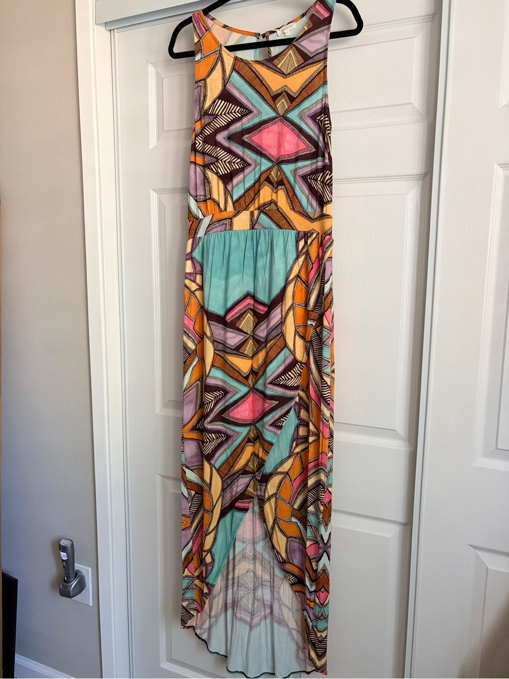Anthro Colorful Geometric High-Low Maxi Dress